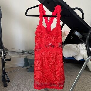 Venus Strappy Red Lace Sleeveless Dress